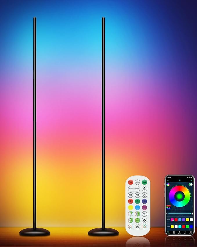 Corner Floor Lamp - 2 Pack LED Corner Lamp with App/Remote/Button Control, Smart LED Floor Lamp with Music Sync and 16 Million Colors, Color Changing Standing Lamp for Living Room, Bedroom-Ruum Studio Home