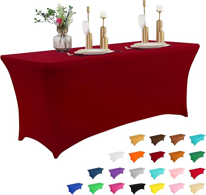 IVAPUPU 6FT Table Cloth for Rectangular Fitted Events Stretch Burgundy Table Covers Washable Cover Spandex Tablecloth Protector for Party, Wedding, Cocktail, Banquet, Festival-Ruum Studio Home