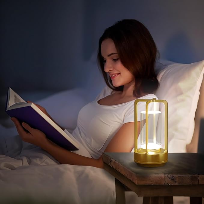 Portable Table Lamp for Outdoor Indoor: Cordless Rechargeable Desk Lamp with 3 Color Stepless Dimmable - Metal Battery Operated Small Lantern Light for Restaurant/Bedroom/Bar/Coffee Shop/Camping-Ruum Studio Home