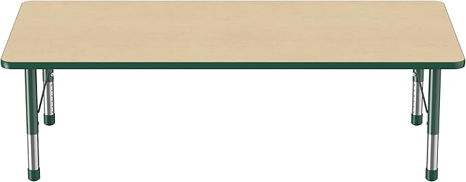 FDP Rectangle Activity School and Classroom Kids Table (36 x 72 inch), Toddler Legs, Adjustable Height 15-24 inches - Maple Top and Green Edge-Ruum Studio Home