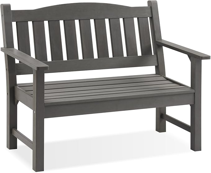 Psilvam 2-Person Outdoor Memorial Bench, All-Weather Poly Lumber Garden Bench, Rot-Resistant Outdoor Patio Bench for Park,Porch,and Church(Grey)-Ruum Studio Home
