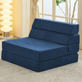 jela Foldable Sofa Bed Soft Foam Convertible Sleeper Chair Luxury Miss Fabric Fold Out Chair Bed Floor Couch with Back Support Floor Sofa for Living Room Bedroom (83"x33",Navy)-Ruum Studio Home
