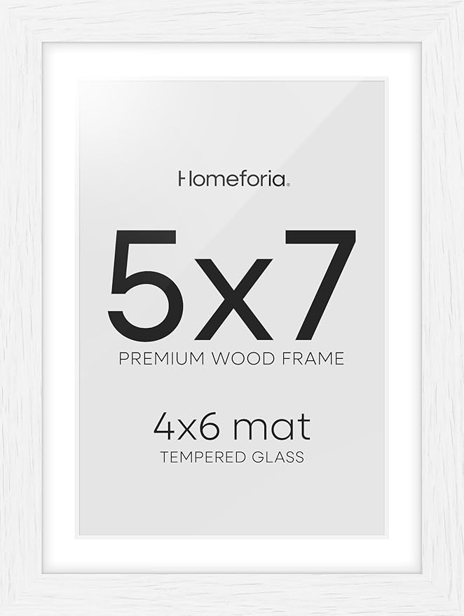 Homeforia White Picture Frames 5x7, High End Oak 5x7 Wooden Frame with Mat 4x6 Art, 5 x 7 White Wood Frames Matted to 4 x 6 inch Photo, 7by5 Wall or Tabletop Frame, Tempered Glass, Wall Kit, Set of 1-Ruum Studio Home