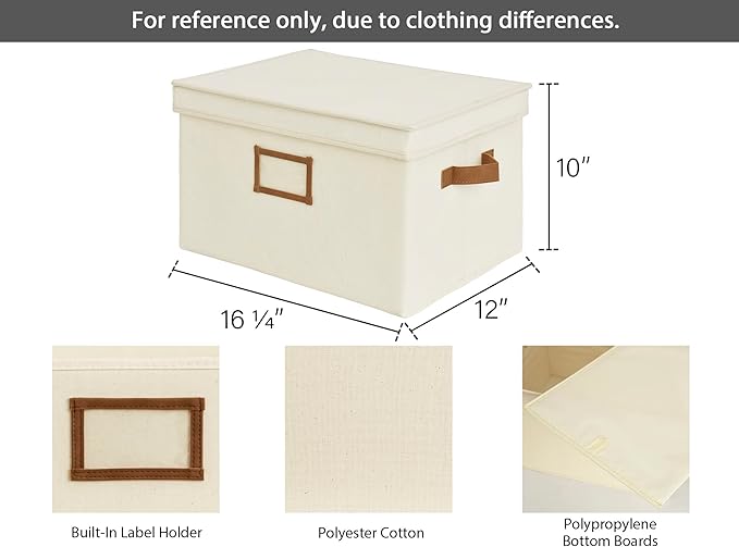 StorageWorks Storage Bins with Lids, Decorative Storage Boxes with Lid and PU Handles, Foldable Storage Baskets for Closet, Shelves, Stackable, Ivory, Jumbo, 3-Pack-Ruum Studio Home