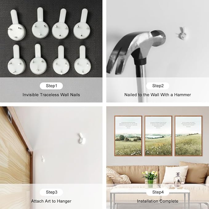 KAIRNE Scripture Christian Canvas Wall Art,Bible Verse Prints Set of 3(16”X24”),Modern Scripture Floral Wall Decor,Framed Green Countryside Field Paintings for Living Room Bedroom Ding Room Decor-Ruum Studio Home