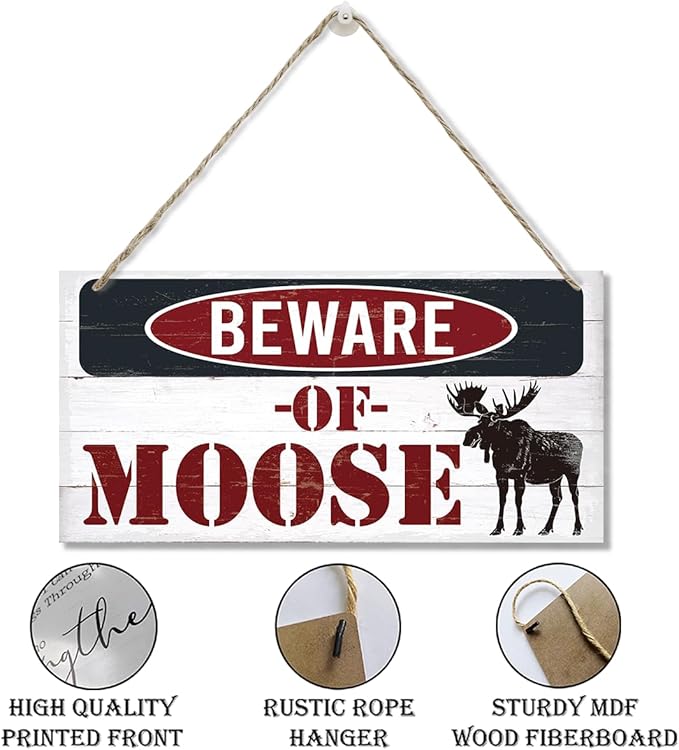 Vintage Moose Warning Sign - Decorative Wooden Plaque for Cabin, Lake House, Farmhouse Wall Decor-Ruum Studio Home