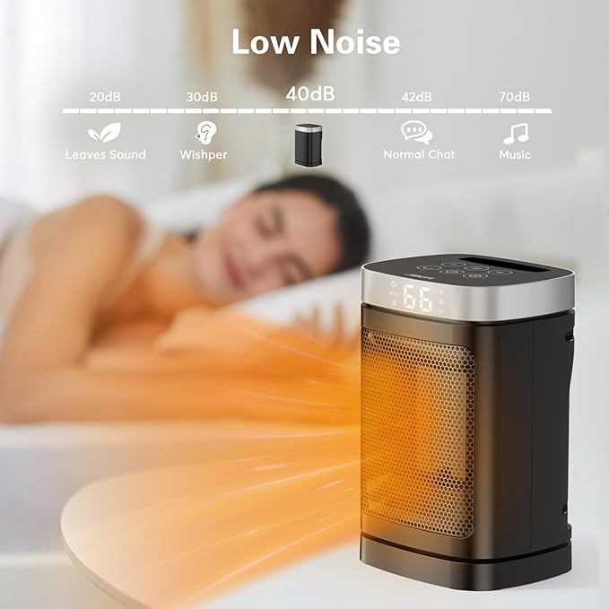 Small Portable Space Heater for Indoor Use - with 70°Rotating Feature, JIBUFI 1500W PTC Electric Heater, Rapid and Safe Heating, Remote Control, 1-12 Hr Timer for Bedroom, Office-Ruum Studio Home