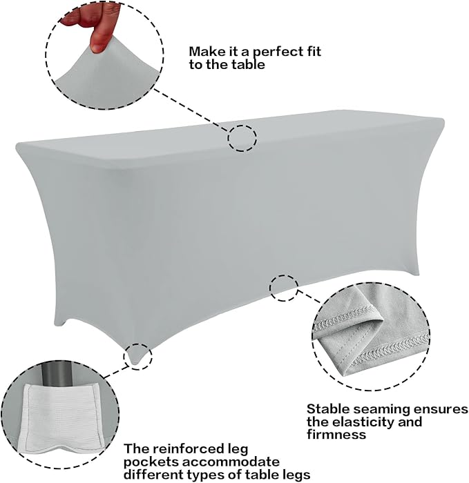 IVAPUPU 8FT Table Cloth for Rectangular Fitted Events Stretch Grey Table Covers Washable Cover Spandex Tablecloth Protector for Party, Wedding, Cocktail, Banquet, Festival-Ruum Studio Home