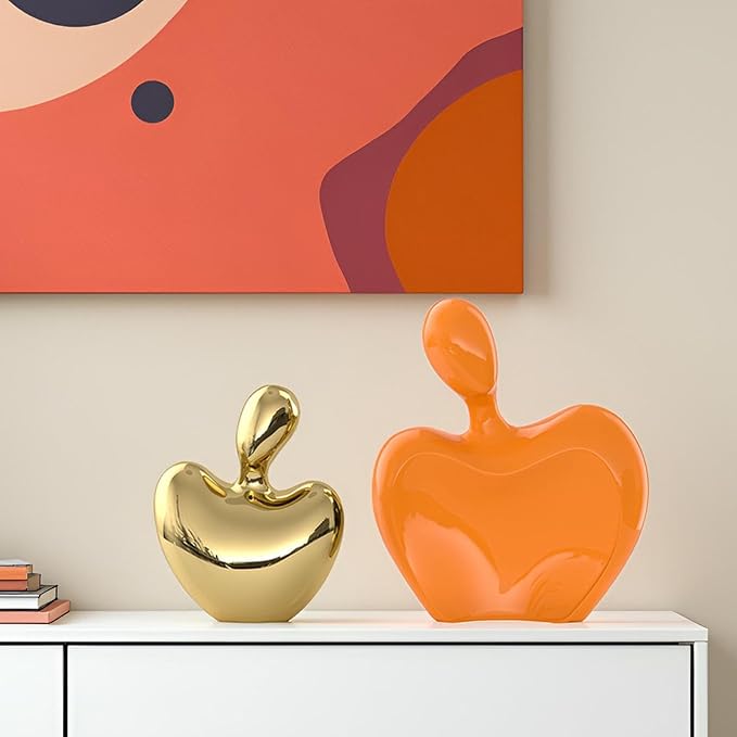 XMGZQ Orange and Gold Ceramic Couple Figurines Home Decor,Wedding Engagement Romantic Gift for Husband Wife,Large Male and Female Love Statue Valentine's Day Birthday,Abstract Hugging Couple-Ruum Studio Home