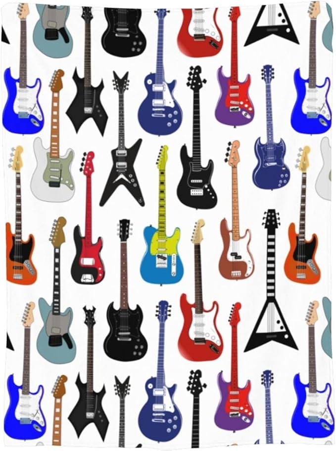 Electric Guitars Pattern Throw Blanket Music Soft Fleece Blanket Men Women Gift for Kids Boys Girls for Party Couch Sofa Bed Deco Blankets 80x60 Inch-Ruum Studio Home