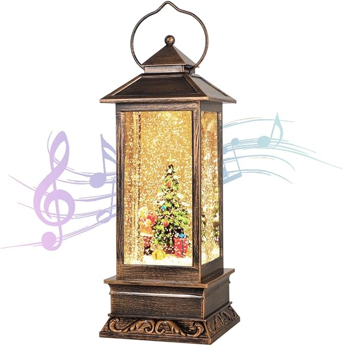 House & Garden Decoration,Christmas Lantern with 8 Pieces of Music,Sparkling Crystal Keep Circling Around The Snowman Families Music Box as a (Christmas Tree)-Ruum Studio Home