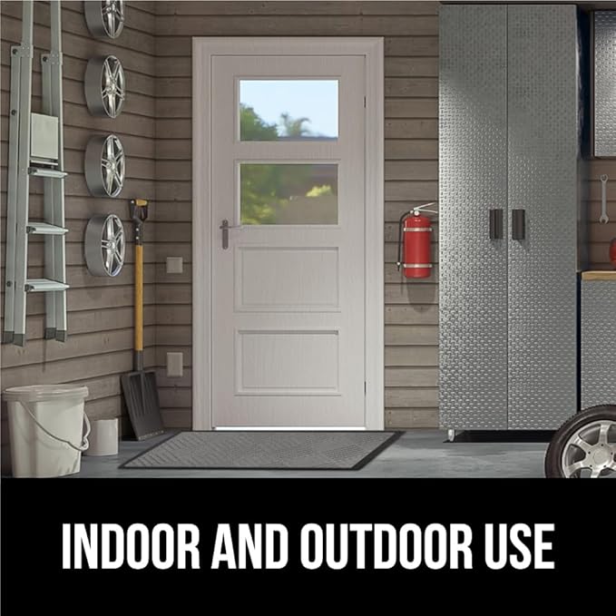 GORILLA GRIP 100% Waterproof All-Season WeatherMax Doormat US Designed Natural Rubber, Stain and Fade Resistant, Low Profile Indoor Outdoor Door Mats, Easy Clean Patio Mat, 17x29, Steel Diamond-Ruum Studio Home