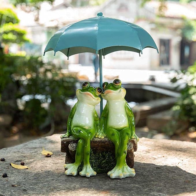 Frog Statue Garden - Resin Happy Couple Frogs on Bench Figurines - Summer Decorations for Patio, Yard, Lawn, Porch - Cute Garden Frog Decor - Ornament Gift-Ruum Studio Home