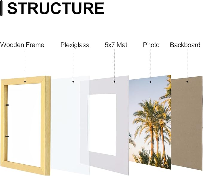 Vittanly 8x10 Picture Frames Set of 9, Shatter Resistant Plexiglass, Display 5x7 Pictures with Mat or 8x10 without Mat, Photo Frames for Wall or Tabletop, Engineered Wood, Gold-Ruum Studio Home