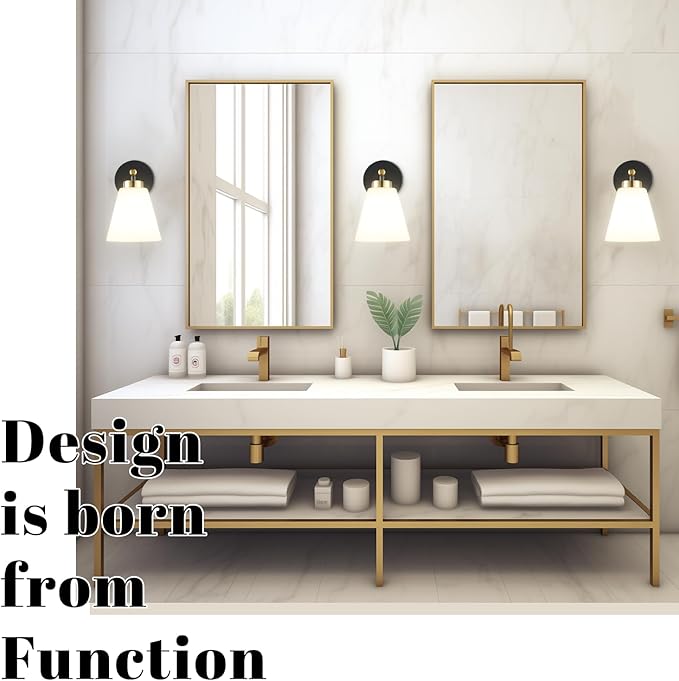 Hamilyeah Black and Gold Wall Sconces Set of 2, Modern Industrial Bathroom Sconces Wall Lighting with Milk Glass Shade, Wall Sconce Lighting Fixture for Living Room, Kitchen, Fireplace, Hallway-Ruum Studio Home