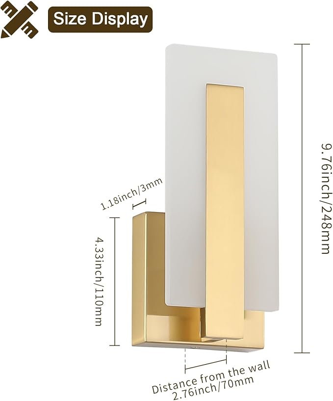 Joosenhouse Modern LED Wall Sconce Set of 2, Brass Warm White Light Wall Sconce 3000K, Hardwired Up and Down Wall Mount Light for Hallway, Bedroom, Study, Living Room Indoor Wall Light-Ruum Studio Home