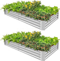 Land Guard 2 Pack 8×4×1ft Galvanized Metal Raised Garden Bed, Metal Planter Kit Box Outdoor for Deep-Rooted Vegetables, Flowers, Green and Herbs…-Ruum Studio Home