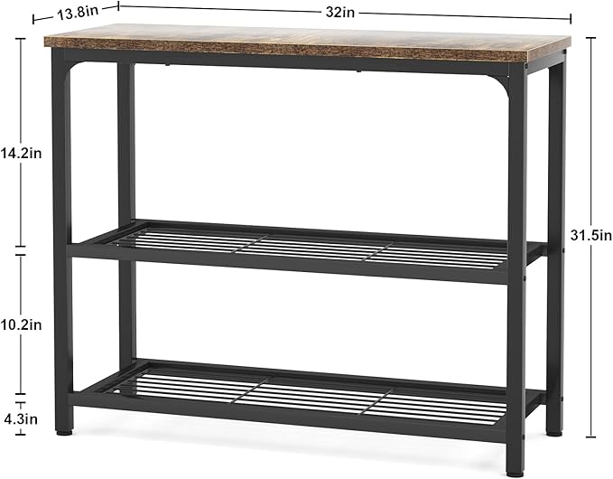 Ecoprsio Small Console Table, Sofa Table with Double Mesh Shelves, Industrial Entryway Table for Entryway, Hallway, Foyer, Front Hall, Sofa Couch, Living Room, Bar, Kitchen, 32 Inch, Rustic-Ruum Studio Home
