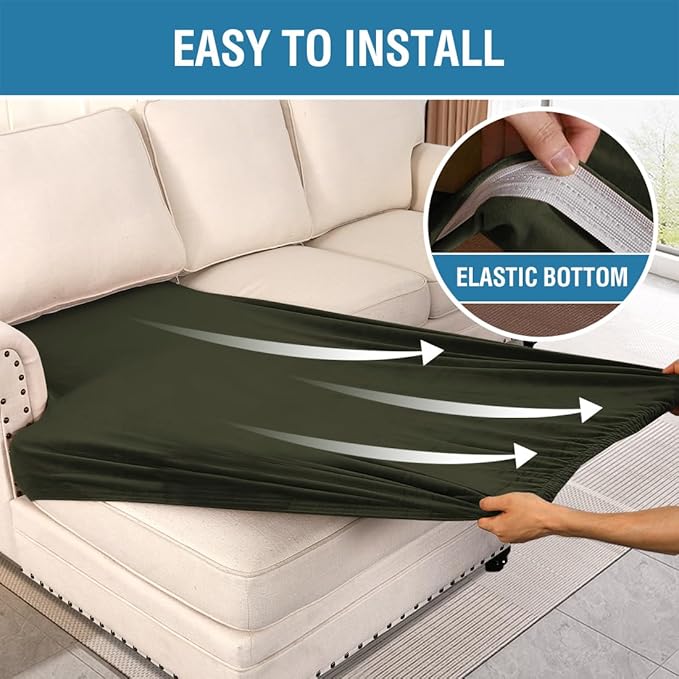 H.VERSAILTEX Velvet Stretch Individual Chaise Cover Sectional Couch Covers for L Shaped Sofa Both Left/Right Furniture Protector Seat Cushion Sofa Cover (1 Piece Chaise Cover, Olive)-Ruum Studio Home