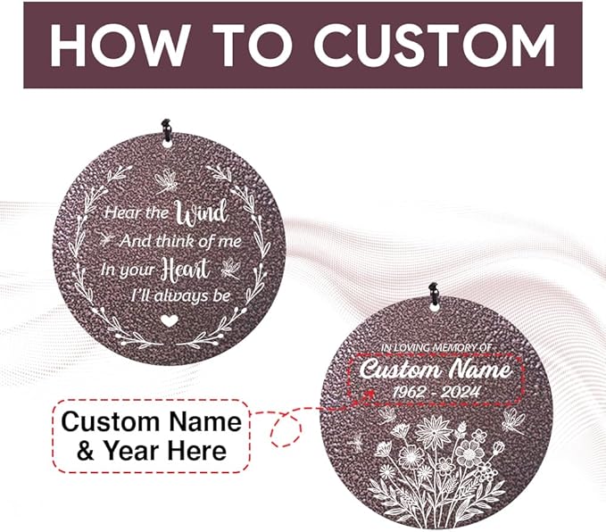 Personalized Wind Chimes, Wind Chimes for Loss of Loved Father/Mother/Lover, Commemorative Sympathy Bereavement Gifts for Condolences/Funeral (36 inch)-Ruum Studio Home