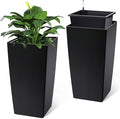 30" Tall Planters Set of 2, Outdoor＆Indoor Black Planter Pots, High Front Porch Planter Pots with Drainage Holes＆Water Level Monitor Movable Wheels ＆Inner Bucket, Automatic Watering,Black-Ruum Studio Home
