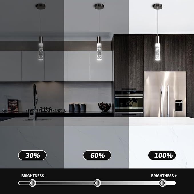 OKELI Modern Pendant Lights, LED Bubble Crystal Kitchen Island Lights Fixtures, Black Mini Single Pendant Lighting for Kitchen Island Bar,6W,6000K, ETL,3Pack-Ruum Studio Home