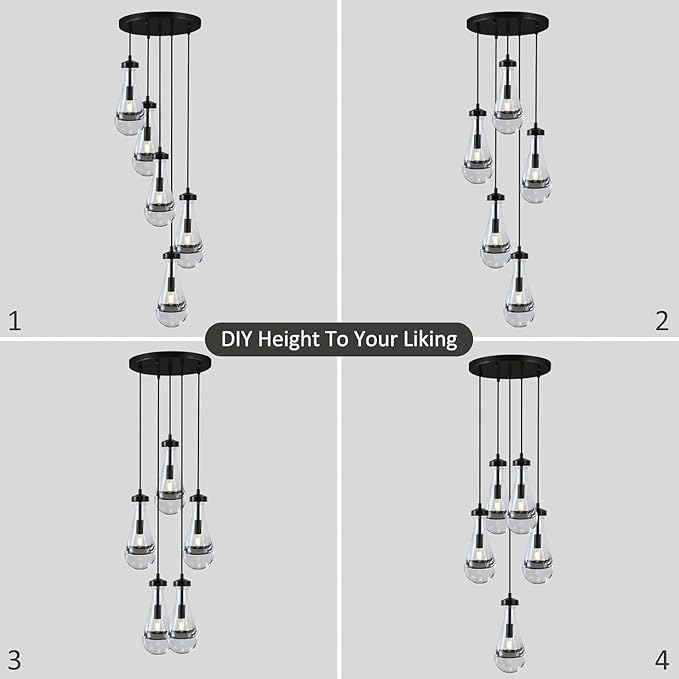 Bronze 5 Light Raindrop Chandeliers, Black Cluster Pendant Light Teardrop Dining Room Light Fixture Pendant Lights Kitchen Island, Hanging Ceiling Pendant Lighting for Entryway Living Room-Ruum Studio Home
