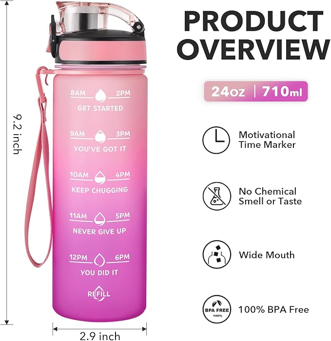 Enerbone Water Bottle, Leakproof BPA & Toxic Free, Motivational Water Bottle with Times to Drink and Straw, Fitness Sports Water Bottle with Strap for Office, Gym, Outdoor Sports-Ruum Studio Home