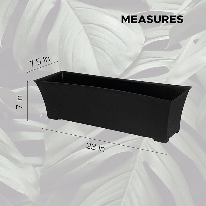 Elly Décor Set of 2 24x8 Rectangular Modern, Resistant and Self Watering Planter with Rattan-Like Finish, 24", Gray-Ruum Studio Home