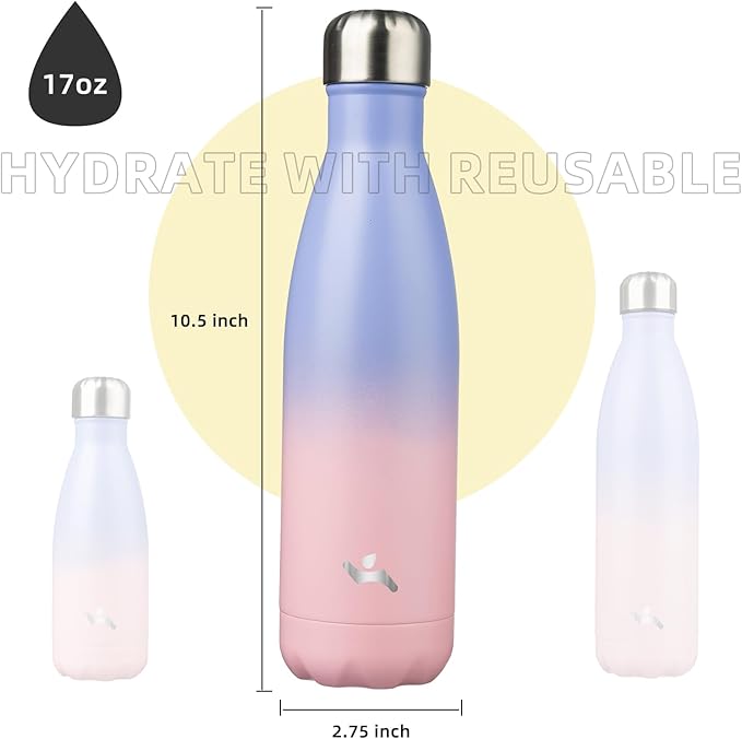 Insulated Water Bottles,17 oz Double Wall Stainless Steel Vacumm Metal Flask for Sports Travel,Pastel Sunset-Ruum Studio Home