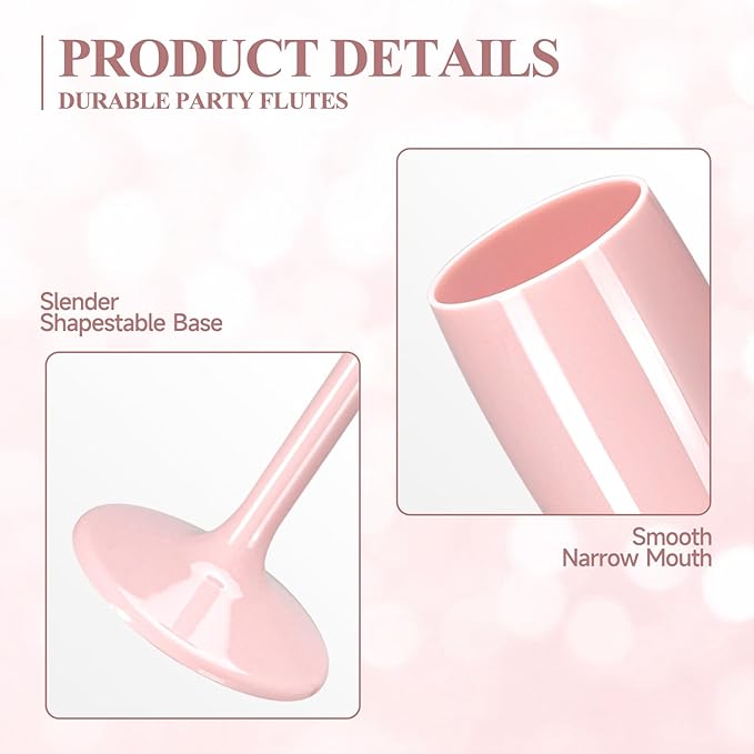 XUWAIDSGN Acrylic Champagne Flutes Toasting Glasses Unbreakable Mimosa Bar Reusable Wine Glasses Vintage Champagne Flutes Stemmed Drinking Cups 5.4 OZ for Christmas Birthday (100, Pink)-Ruum Studio Home