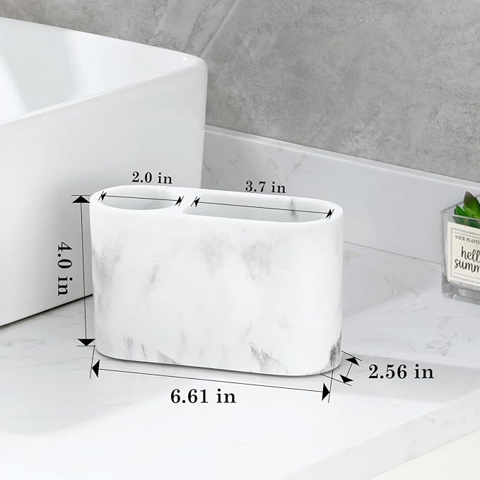 Luxspire Toothbrush Holder, 2 Slots Toothbrush and Toothpaste Holdersfor Bathrooms, Resin Toothbrush Holder Electric Toothbrush Stand for Vanity Countertop, Bathroom Accessories, Gravel White-Ruum Studio Home