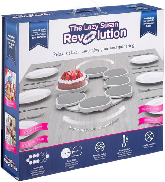 Full Set - Light Gray - The First Patented Lazy Susan Turntable Expandable for Rectangular & Oblong Tables - Kitchen & Dining Tables - Great Gift! Parties & Gatherings.-Ruum Studio Home