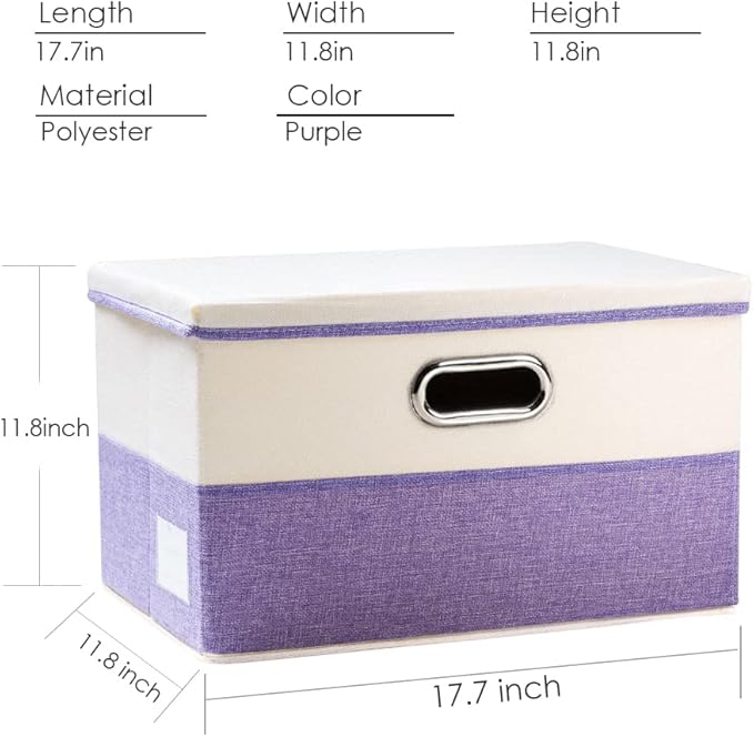 PRANDOM Large Foldable Storage Bins with Lids [3-Pack] linen Fabric Decorative Storage Boxes Organizer Containers Baskets Cube with Handles Divider for Bedroom Closet Purple&Cream(17.7x11.8x11.8)-Ruum Studio Home
