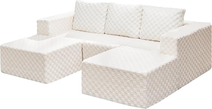 Hobestluk Modular Sectional Sofa Memory Foam Couch Oversized Sectional Sofa 3-Seater with Chaises Cloud Couch with Removable Cover U Shaped Sofa for Living Room (Plush White, U Shape)-Ruum Studio Home