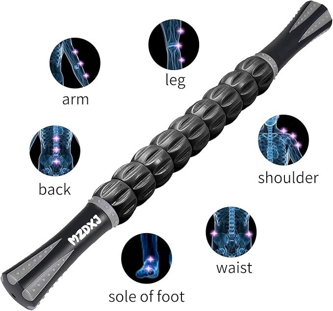 Muscle Roller Stick for Athletes - Deep Tissue Fascia Blaster & Roller Massager for Myofascial Pain Relief - Handheld Physical Therapy & Recovery Tool(Gray black-18 inch)-Ruum Studio Home
