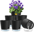 6 inch Self Watering Pots for Indoor Outdoor Plants, 6 Pack Flower Plant Pots with Drainage Holes and Clear Reservoirs, Visible Water Level, Plastic Planters with Wicking Rope, Black-Ruum Studio Home