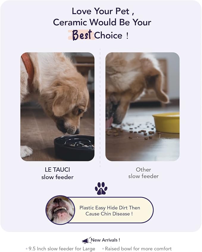 LE TAUCI PET Dog Slow Feeder Bowl Ceramic,3 Cups Puzzle Food Bowl for Small Medium Large Breed, Dog Bowls to Slow Down Eating, Maze-Ruum Studio Home