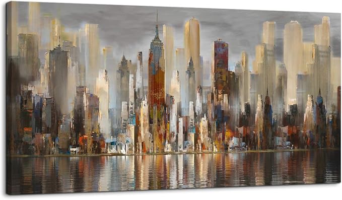 Wall Decorations Framed Large Cityscape New York Wall Decor Canvas Prints Abstract Brown City Theme Paintings Modern Canvas Wall Art for Living Room Bedroom Big Size 29x58-Ruum Studio Home