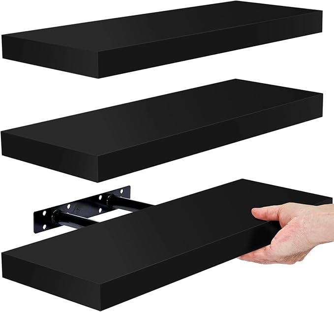Sorbus Floating Shelves for Wall, Bathroom Shelves Wall Mounted for Kitchen, Bedroom, Bathroom Storage Over Toilet, Hanging Book Shelf for Wall Home Decor Living Room (Black, 3 Pack)-Ruum Studio Home