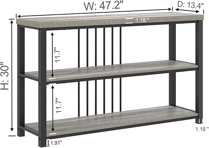 FOLUBAN Console Tables for Entryway, Sofa Table with 3 Tier Storage for Living Room Hallway Foyer Behind Couch, Rustic Light Grey-Ruum Studio Home