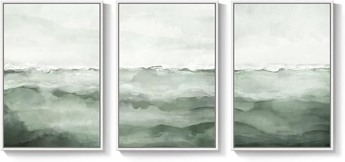 Large Framed Sage Green Abstract Landscape Wall Art for Living Room, 3 Piece Modern Canvas Prints Paintings Artwork for Walls, Minimalist Abstract Pictures for Hallway, Office Wall Decor 24x36 In-Ruum Studio Home