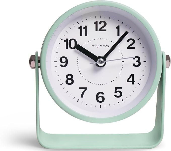 Analog Alarm Clock, Silent Non-Ticking Quartz Movement, Battery-Operated with Snooze & On-Demand Light, Easy to Set Gentle Wake Bedside Desk Clock, Ideal for Home, Travel, Office (Green)-Ruum Studio Home