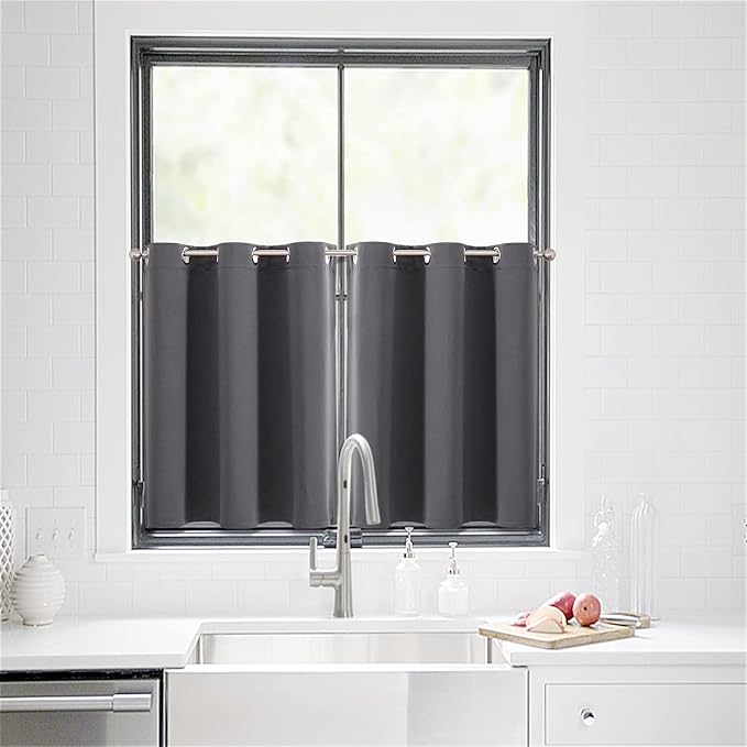 ChrisDowa Small Window Curtains for Kitchen and Bedroom - Grommet Short Thermal Insulated Room Darkening Curtains (2 Panels, Dark Grey, 42 x 36 Inch)-Ruum Studio Home