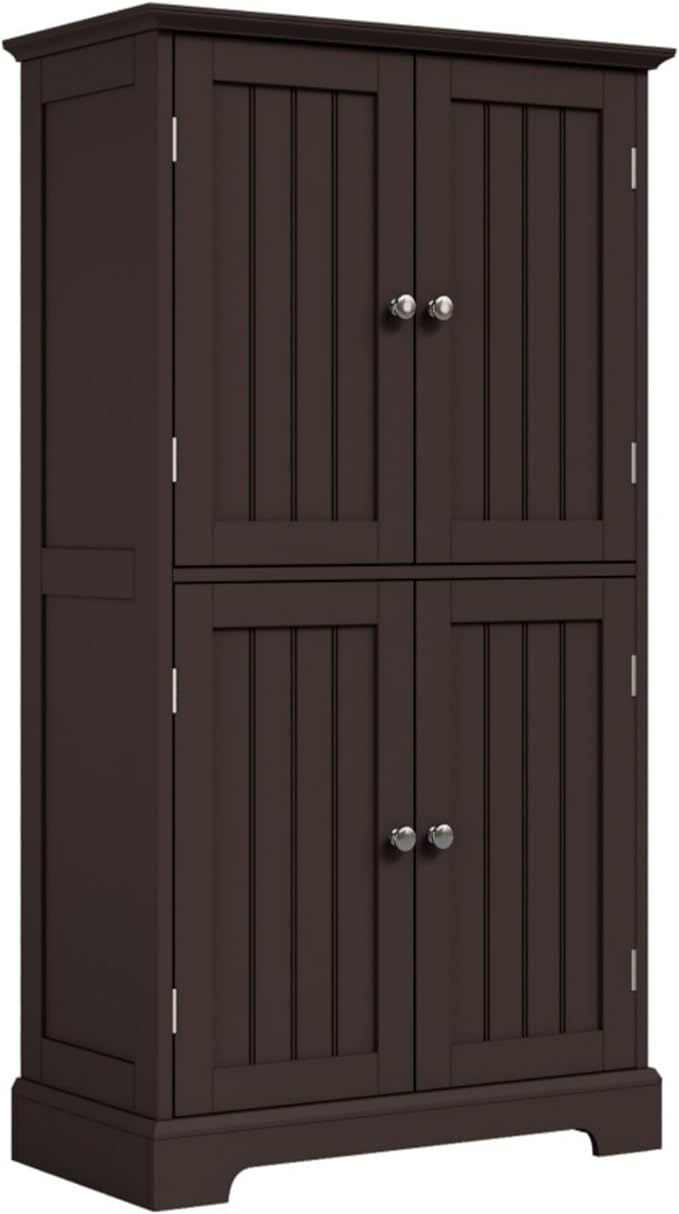 ChooChoo Bathroom Floor Cabinet, Modern Bathroom Storage Cabinet with 4 Doors and Adjustable Shelves, Freestanding Cupboard for Living Room, Espresso-Ruum Studio Home