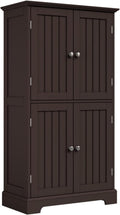 ChooChoo Bathroom Floor Cabinet, Modern Bathroom Storage Cabinet with 4 Doors and Adjustable Shelves, Freestanding Cupboard for Living Room, Espresso-Ruum Studio Home