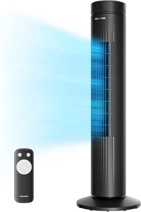 Pelonis 30-Inch Oscillating Tower Fan for Bedroom – 3 Speed, Quiet Tower Fan with Remote ControL, Small Fan, 7-Hour Timer – ETL Certified, Black-Ruum Studio Home