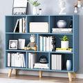 IOTXY Wooden Open Shelf Bookcase - 3-Tier Floorstanding Display Cabinet Rack with Legs, 8 Cubes Free Standing Bookshelf, Bright Blue-Ruum Studio Home
