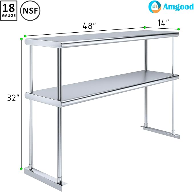 AmGood Double OverShelf Stainless Steel NSF - Many (48" Long x 14" Deep)-Ruum Studio Home