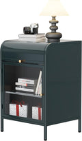Modern Metal Side Tables, End Tables with Glass Door, 2-Tier Nightstands with Storage Shelves, Accent Table, Slim Sofa Table for Living Room, Bedroom (1, Green)-Ruum Studio Home